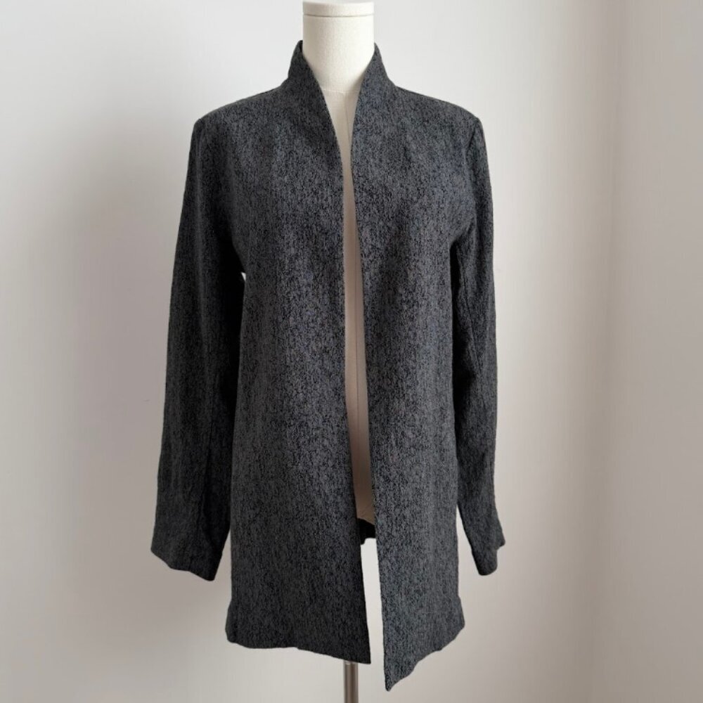 Eileen Fisher Open Front Jacket Textured Organic Cotton Tencel Blend Size M